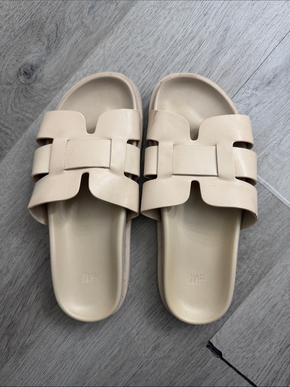 H&M Beige Woven-Strap Slide Sandals
